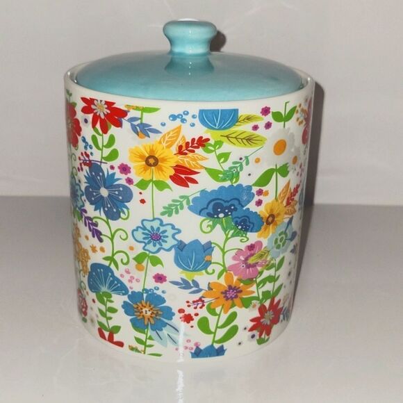 Orly Maison New York Floral Lidded Ceramic Canister Jar Boho Retro Cottage - Picture 1 of 8